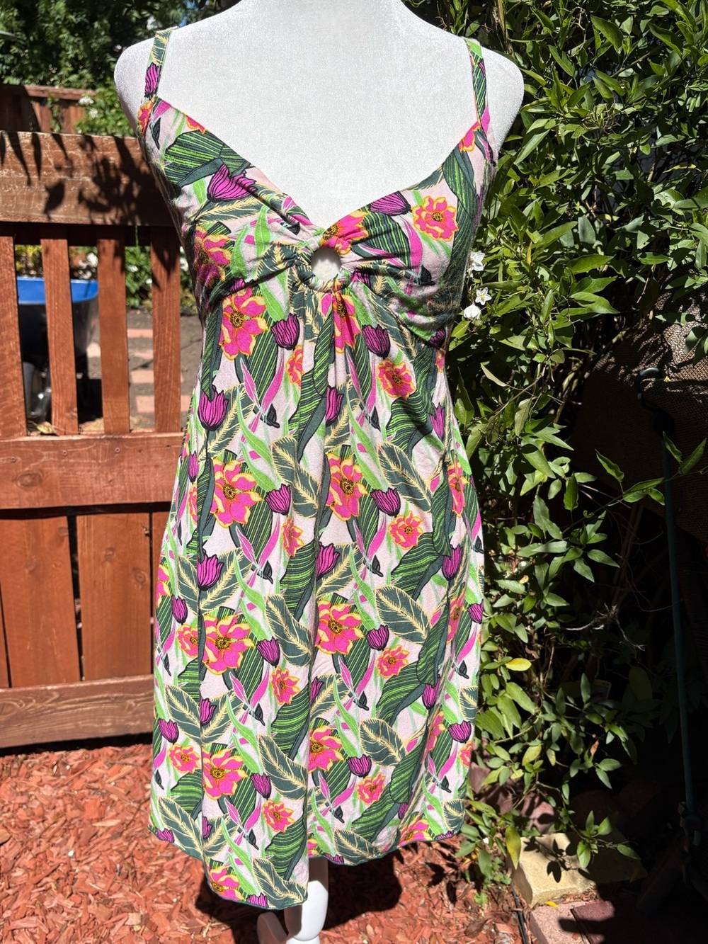 Island Planet Tropical Floral Rayon Sundress S/M Resort Beach Dress